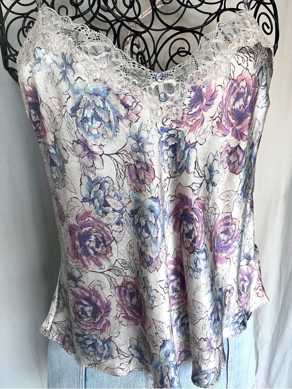 Autograph Lavender & Blue Floral Silk Stretch Satin Lace Cami